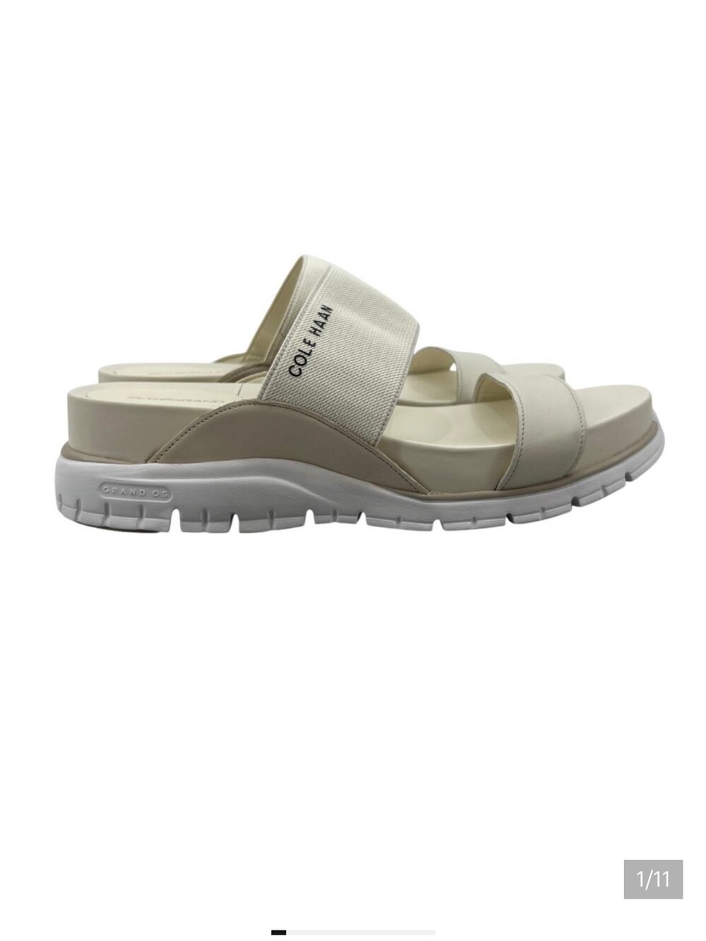Cole Haan Womens 9 Sandals Ivory Zerogrand Double Strap Wedge Slide W17044